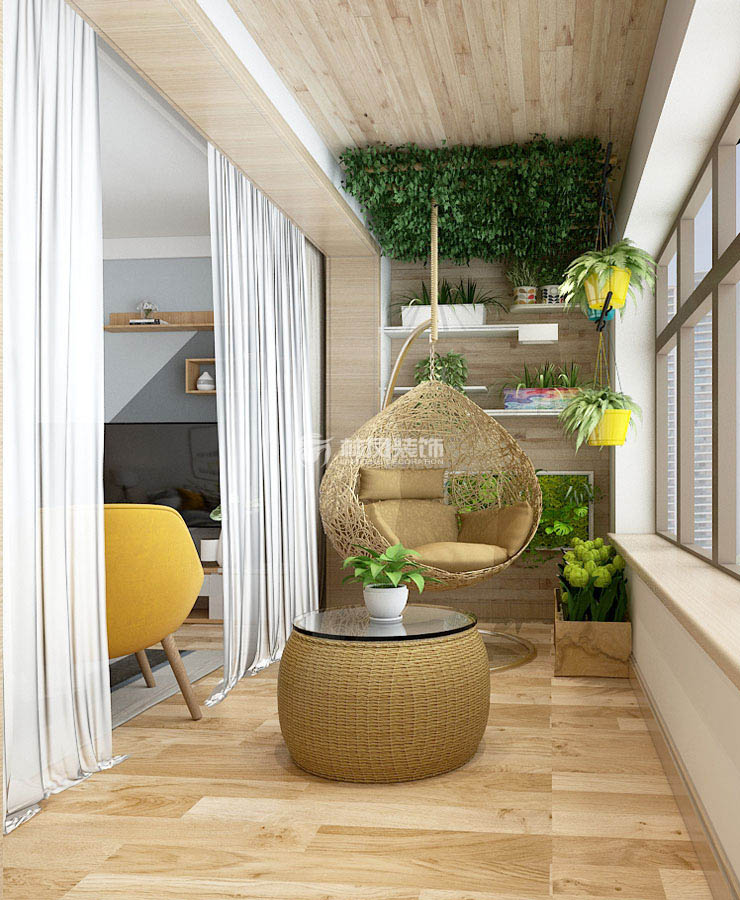 陽(yáng)臺(tái)木地板鋪貼裝修效果圖