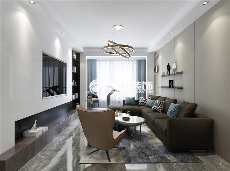 電視背景墻嵌入式收納柜設(shè)計裝修效果圖