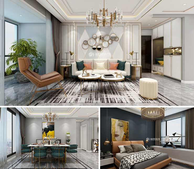 榮盛錦繡官邸126平輕奢風(fēng)格裝修效果圖