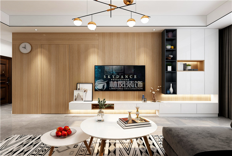 輕奢風(fēng)格電視背景墻書架柜設(shè)計裝修效果圖