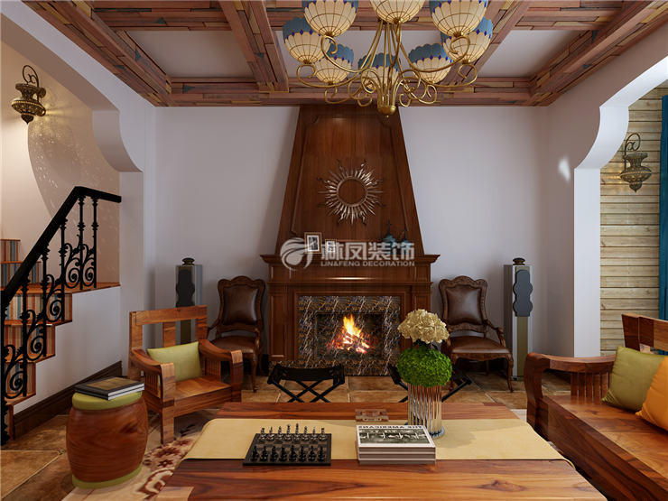 美式風(fēng)格客廳橫梁弱化設(shè)計(jì)裝修效果圖