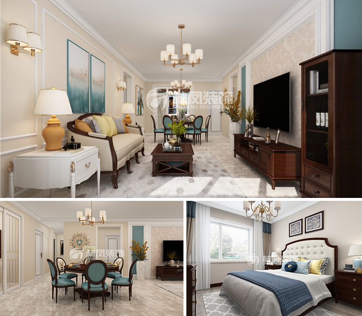 旭輝東樾城125平美式風(fēng)格裝修效果圖