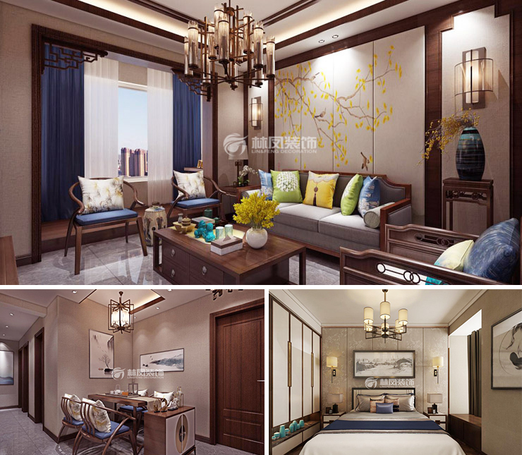 恒大中央廣場124平中式風(fēng)格裝修效果圖