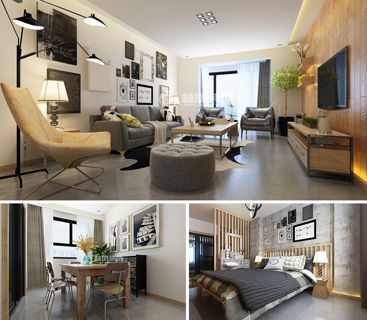 萬(wàn)達(dá)公園ONE130平北歐風(fēng)格裝修效果圖