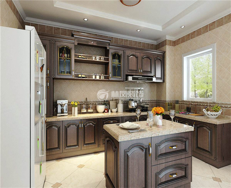 美式風(fēng)格開(kāi)放式廚房裝修效果圖