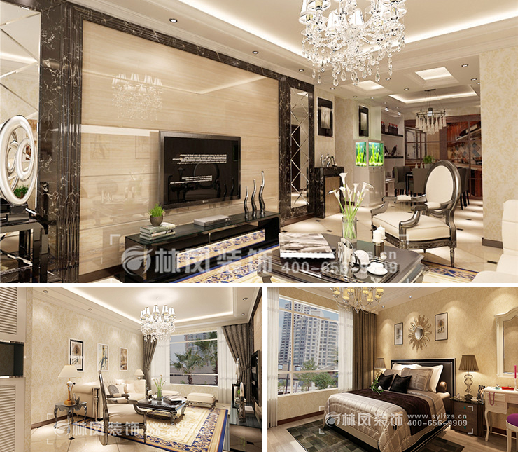 沈陽(yáng)富力院士廷142平歐式風(fēng)格裝修效果圖