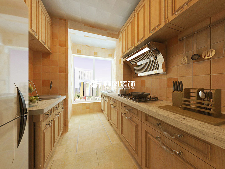 美式風格二字型廚房裝修效果圖