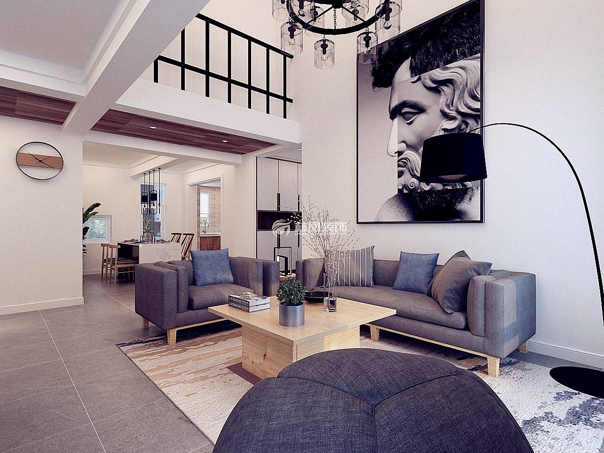 現(xiàn)代風格LOFT客廳鋪貼地磚裝修效果圖