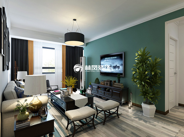 美式風(fēng)格深色電視背景墻設(shè)計裝修效果圖