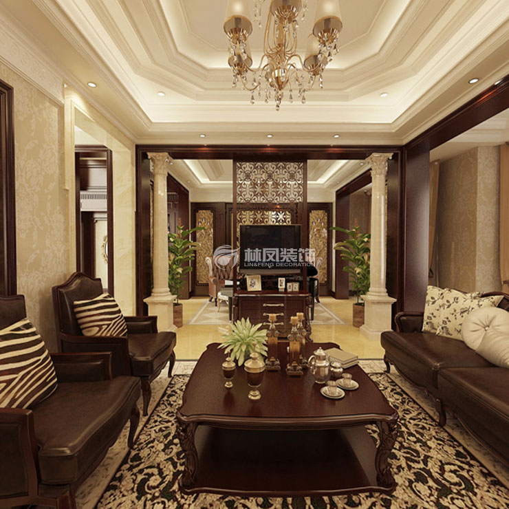 美式風(fēng)格別墅疊級(jí)吊頂裝修效果圖